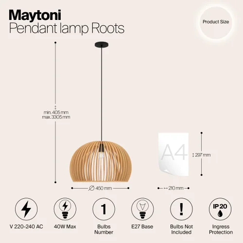 Светильник подвесной Roots MOD195PL-01W1 Maytoni бежевый на 1 лампу, основание чёрное в стиле кантри современный фото 7