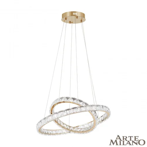 Люстра подвесная LED с пультом AM-Venezia 311311/D600-D400 GD Arte Milano прозрачная на 1 лампу, основание золотое в стиле современный кольца с пультом фото 2