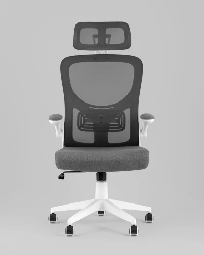 Кресло офисное TopChairs Airone, серый, в ткани УТ000040352 Stool Group, серый/сетка текстиль, ножки/металл/белый, размеры - *1250**** фото 8