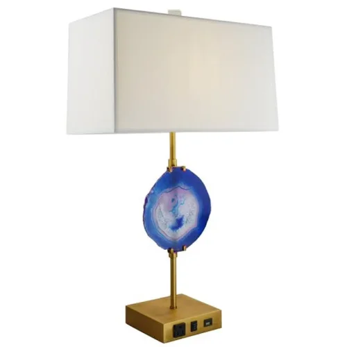 Настольная лампа Blue Agate Table Lamp 143994-22 ImperiumLoft белая на 1 лампу, основание латунь камень металл в стиле современный 