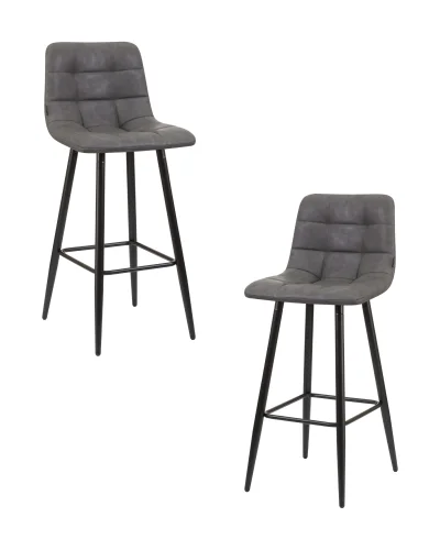 Набор 2 шт Стул барный DOBRIN NICOLE (черные матовые ножки, серая антрацитовая винтажная экокожа (RU-08)) винтажная антрацитовая экокожа (RU-08), черные матовые ножки Dobrin, антрацит/экокожа, ножки/металл/, размеры - *1050****