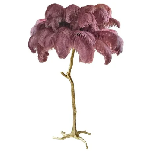 Торшер страусиные перья Feather Lamp A MODERN GRAND TOUR Сливовый 189582-22 ImperiumLoft фиолетовый на 3 лампы, основание латунь в стиле современный 