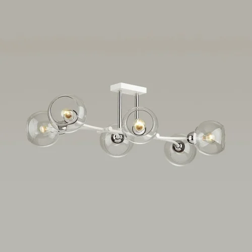 Люстра потолочная Alana 4517/6C Lumion прозрачная на 6 ламп, основание белое в стиле минимализм шар фото 3