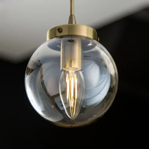 Светильник подвесной Планета CL105115 Citilux бежевый янтарный 1 лампа, основание чёрное в стиле современный шар фото 3