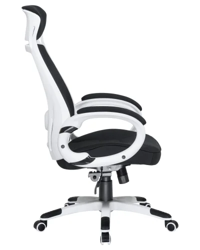 Офисное кресло для руководителей 109BL_White-LMR STEVEN WHITE, цвет белый пластик, чёрная ткань Dobrin, чёрный/сетка, ножки/металл/белый, размеры - 1210*1270***720*720 фото 3