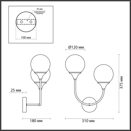 Бра Yoko 4558/2W Lumion прозрачный на 2 лампы, основание латунь в стиле современный  фото 2