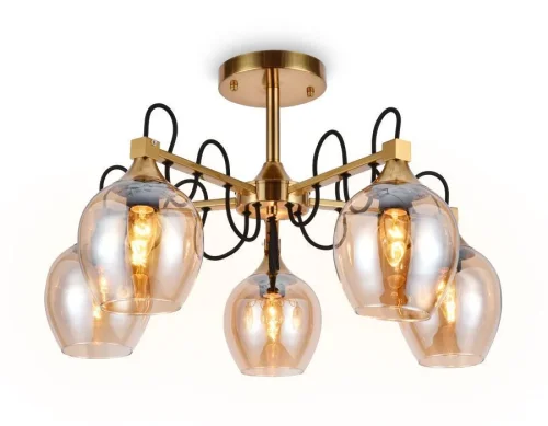 Люстра потолочная TR9061 Ambrella light янтарная на 5 ламп, основание бронзовое в стиле современный лофт 