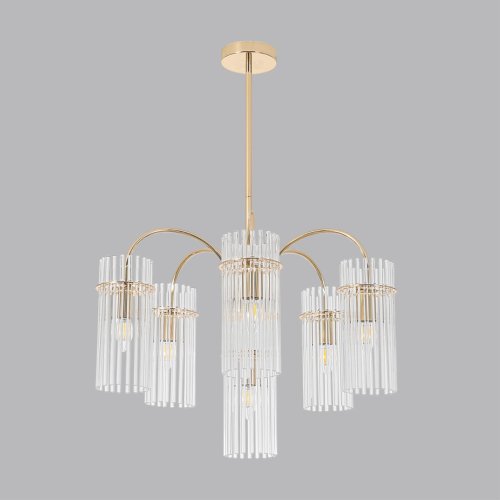 Люстра на штанге Opulenta 8413/6 Lumion прозрачная на 6 ламп, основание золотое в стиле классический фото 3 Люстра на штанге Opulenta 8413/6 Lumion прозрачная на 6 ламп, основание золотое в стиле классический фото 3