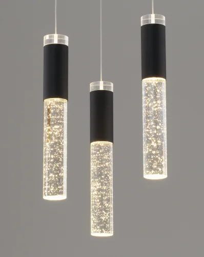 Светильник подвесной LED Ran V11394-PL Moderli прозрачный на 3 лампы, основание чёрное в стиле современный каскад фото 3