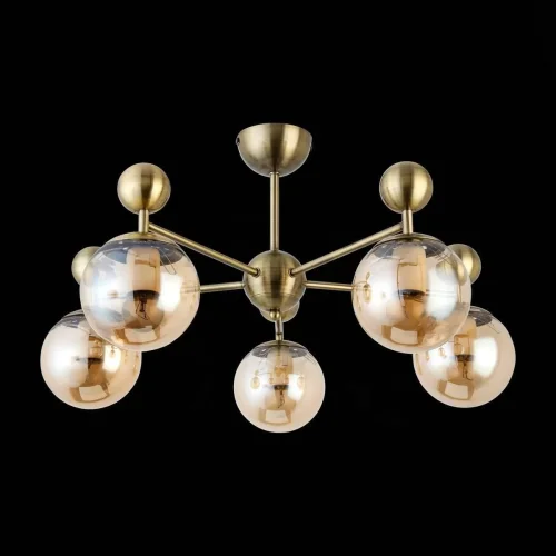 Люстра потолочная Pechio SLE106302-05 Evoluce прозрачная янтарная на 5 ламп, основание бронзовое в стиле современный шар фото 3