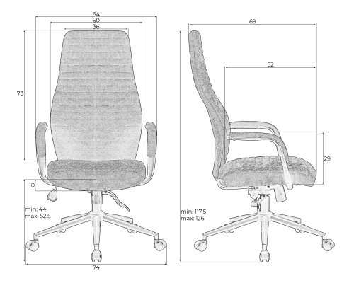 Офисное кресло для руководителей DOBRIN LOKI (серый (VRH230-03)) цвет сиденья серый (VRH230-03), цвет основания черный Dobrin, серый/текстиль, ножки/металл/, размеры - 1175*1260**** фото 10