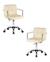 Офисное кресло набор 2 шт. SET-2 9400-LM TERRY, цвет кремовый Dobrin, /экокожа, ножки/металл/хром, размеры - 810*950***580*580