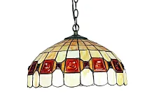 Люстра подвесная Almendra OML-80503-03 Omnilux бежевая коричневая на 3 лампы, основание античное бронза в стиле тиффани орнамент