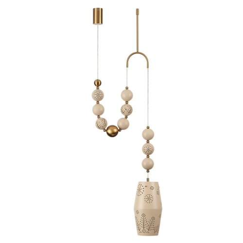 Светильник подвесной Karelia 5444/1B Odeon Light бежевый на 1 лампу, основание латунь в стиле современный эклектика восточный арт-деко 