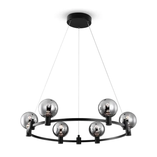 Светильник подвесной Urban FR4005PL-06B Freya серый чёрный 6 ламп, основание чёрное в стиле современный лофт шар фото 2
