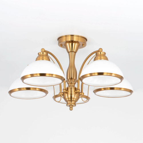 Люстра Краков потолочная CL401153 Citilux белая на 5 ламп, основание жёлтое бронзовое в стиле современный 