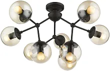 Люстра потолочная лофт Bolita WE236.09.027 Wertmark прозрачная на 9 ламп, основание чёрное в стиле лофт молекула шар