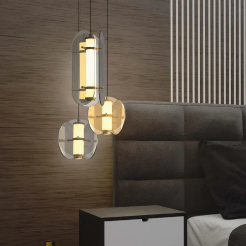 Светильник подвесной LED Fada 4625-2P Favourite дымчатый серый на 2 лампы, основание латунь в стиле современный фото 2