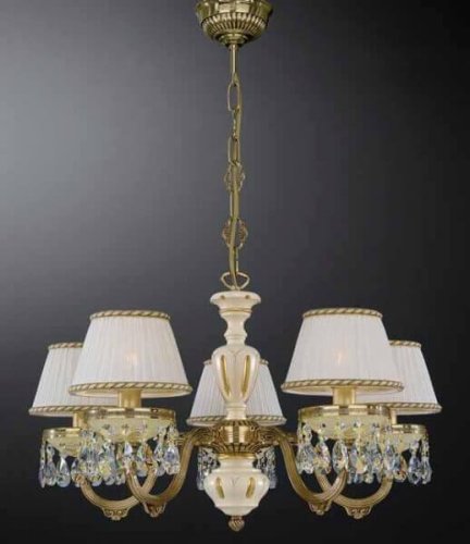 Люстра подвесная  L 6706/5 Reccagni Angelo жёлтая белая на 5 ламп, основание золотое в стиле классика кантри 