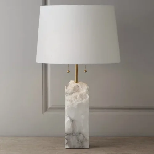 Настольная лампа Regina Andrew Raw Alabaster Lamp 75102-22 ImperiumLoft белая на 2 лампы, основание белое мрамор металл в стиле американский современный 