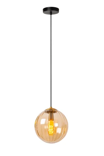 Светильник подвесной Monsarez 45493/30/62 Lucide янтарный 1 лампа, основание чёрное в стиле современный выдувное