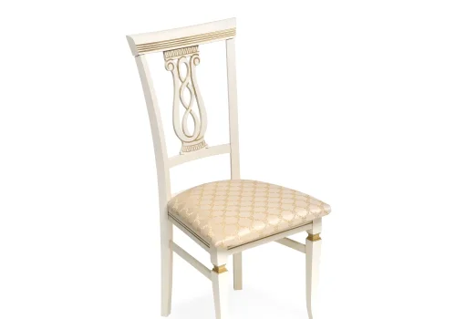 Деревянный стул Флавиан слоновая кость / золото 515976 Woodville, бежевый/ткань, ножки/массив бука дерево/белый, размеры - ****480*580 фото 5