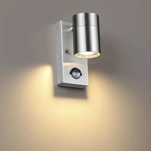 Настенный светильник с датчиком движения Motto 4388/1W Odeon Light уличный IP44 матовый хром матовый никель 1 лампа, плафон матовый никель матовый хром в стиле хай-тек GU10 фото 4