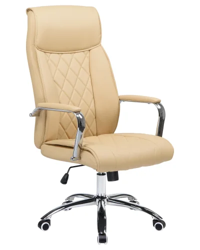 Офисное кресло для руководителей 110B-LMR HARRY, цвет бежевый Dobrin, бежевый/экокожа, ножки/металл/хром, размеры - 1150*1230***670*720 фото 2