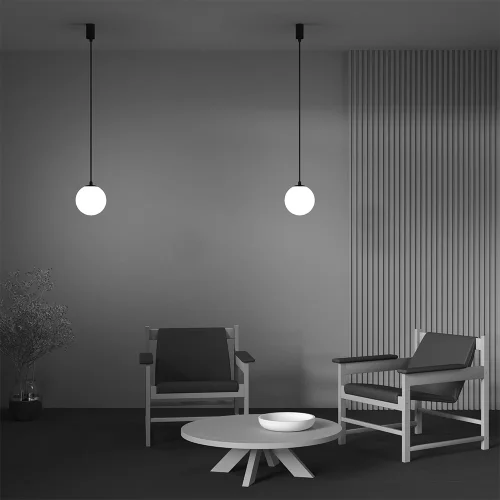 Светильник подвесной LED Luna P039PL-5W4K-20-B Maytoni белый на 1 лампу, основание чёрное в стиле современный хай-тек шар фото 3