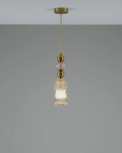Светильник подвесной Glassy V10907-P Moderli прозрачный 1 лампа, основание золотое в стиле современный выдувное