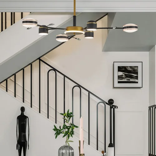 Люстра на штанге LED Ferrara-71040 276240/6+1 BK/GD Arte Milano белая на 1 лампу, основание чёрное в стиле современный фото 10 Люстра на штанге LED Ferrara-71040 276240/6+1 BK/GD Arte Milano белая на 1 лампу, основание чёрное в стиле современный фото 10