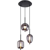 Светильник подвесной Blacky 15345-3 Globo чёрный серый 3 лампы, основание чёрное в стиле современный выдувное