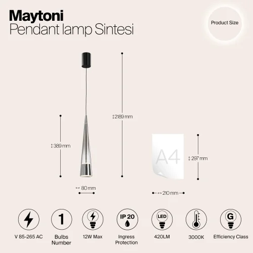 Светильник подвесной LED Sintesi P090PL-L12CH3K Maytoni прозрачный на 1 лампу, основание хром в стиле современный трубочки фото 6