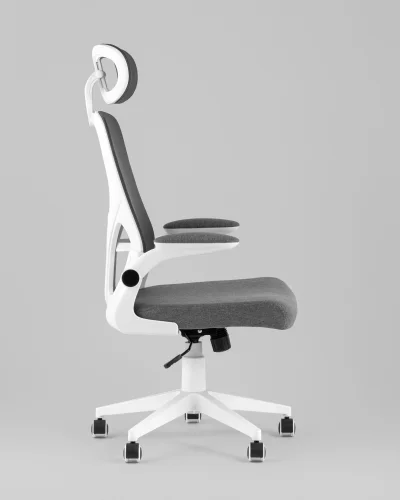Кресло офисное TopChairs Airone, серый, в ткани УТ000040352 Stool Group, серый/сетка текстиль, ножки/металл/белый, размеры - *1250**** фото 7