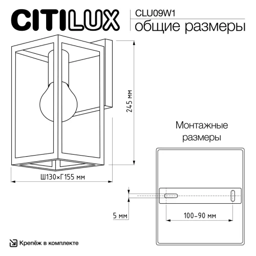 Настенный светильник уличный Forts CLU09W1 Citilux уличный IP43 чёрный на 1 лампу, плафон прозрачный в стиле классический современный E27 фото 6