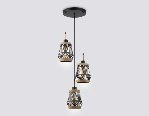 Светильник подвесной TR8522 Ambrella light янтарный на 3 лампы, основание чёрное в стиле лофт каскад фото 3