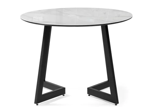 Стеклянный стол Алингсос 100(140)х100х76 белый мрамор / черный 532387 Woodville столешница белая мрамор из стекло фото 2