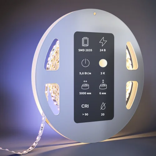 Светодиодная лента 24В 2835 9,6Вт/м 3000К 5м IP 20 201137 Maytoni цвет LED тёплый белый 3000K, световой поток 1150Lm фото 2