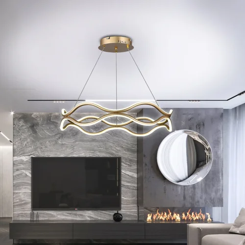 Люстра подвесная с пультом LED LAMPS 81286 Natali Kovaltseva белая золотая на 1 лампу, основание золотое в стиле современный хай-тек с пультом яндекс алиса сири фото 6