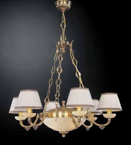 Люстра подвесная  L 5500/6+2 Reccagni Angelo янтарная белая на 8 ламп, основание золотое в стиле классический 