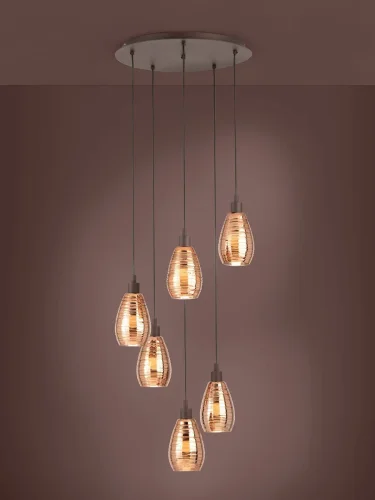 Светильник подвесной Siracusa 39508 Eglo медь 6 ламп, основание коричневое в стиле современный  фото 2