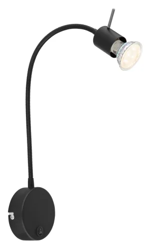 Бра с выключателем Milly 57310B Globo без плафона на 1 лампа, основание чёрное в стиле минимализм современный для чтения гибкая ножка