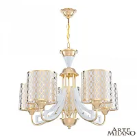 Люстра подвесная Florentia-3387 303387/5 Wh/Gd Arte Milano золотая белая на 5 ламп, основание золотое в стиле современный арт-деко 