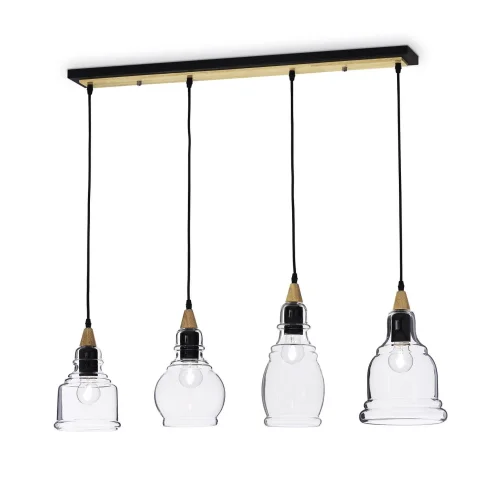Светильник подвесной лофт GRETEL SP4 Ideal Lux прозрачный 4 лампы, основание чёрное в стиле лофт выдувное