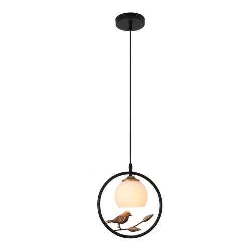 Светильник подвесной 1113/1S Black Escada белый 1 лампа, основание чёрное в стиле кантри птички