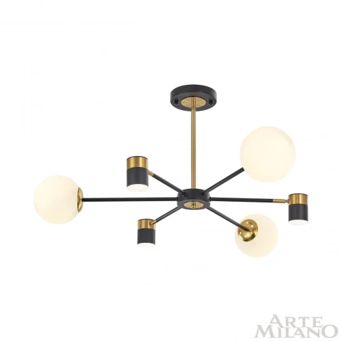 Люстра на штанге LED Ferrara-71040 274802/6 BK/GD Arte Milano белая на 6 ламп, основание чёрное в стиле современный фото 6