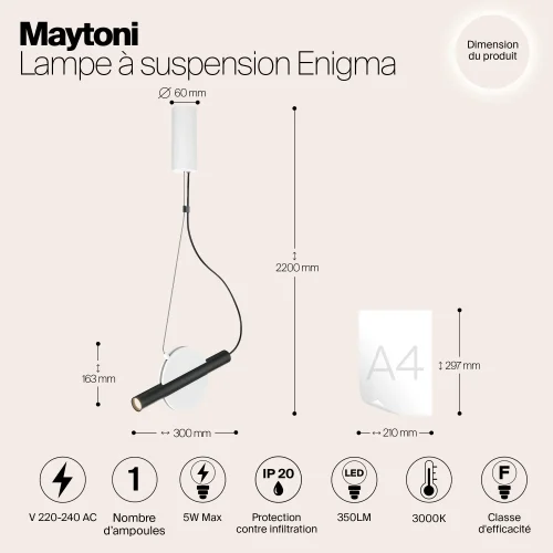 Светильник подвесной LED Enigma MOD150PL-L5W3K Maytoni чёрный на 1 лампу, основание белое в стиле арт-деко хай-тек современный фото 7