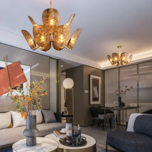 Люстра потолочная RIFFLE L10 192986-23 ImperiumLoft коричневая на 10 ламп, основание латунь в стиле современный фото 10
