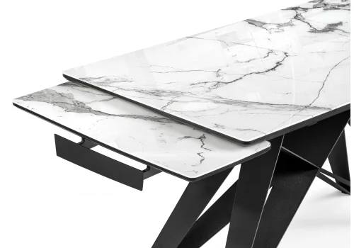 Стеклянный стол Блэкберн 160(220)х90 белый мрамор / черный 553573 Woodville столешница белая из стекло фото 5