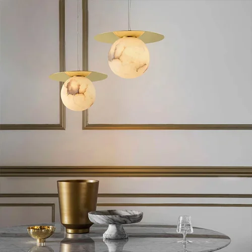 Светильник подвесной MARBLE ORB 151864-26 ImperiumLoft белый 1 лампа, основание золотое в стиле современный лофт  фото 3